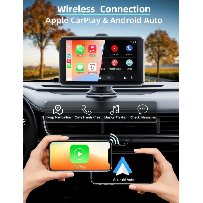 AX2V Wireless Apple CarPlay Car Stereo, Portable 7'' Car Touch Screen