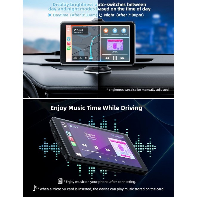 AX2V Wireless Apple CarPlay Car Stereo, Portable 7'' Car Touch Screen