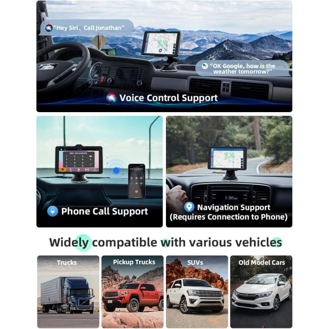 AX2V Wireless Apple CarPlay Car Stereo, Portable 7'' Car Touch Screen