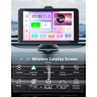 AX2V Wireless Apple CarPlay Car Stereo, Portable 7'' Car Touch Screen