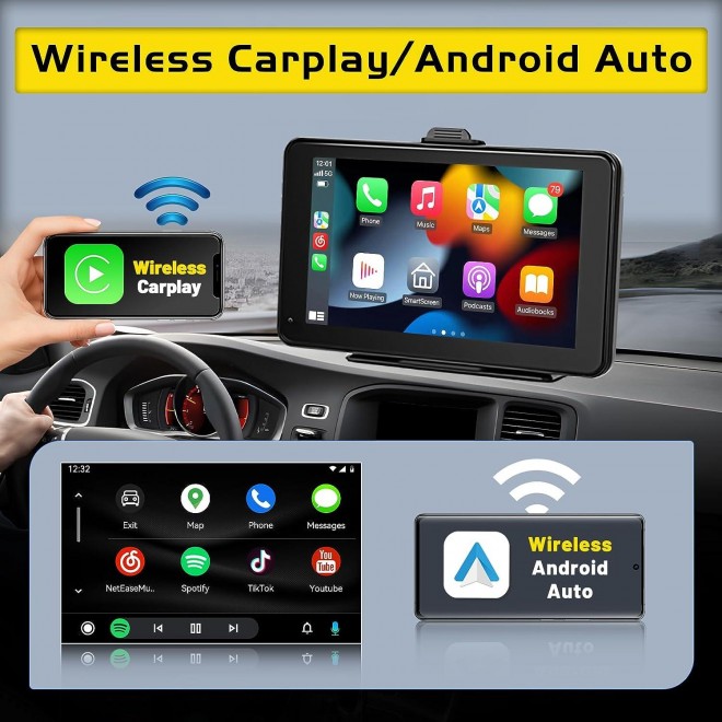 Portable Apple Carplay Screen , 7 Inch Touchscreen Wireless Carplay Screen