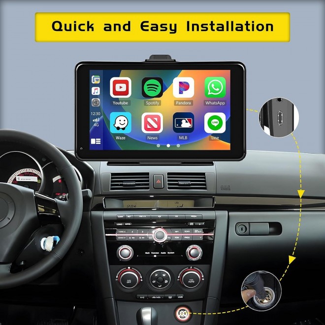 Portable Apple Carplay Screen , 7 Inch Touchscreen Wireless Carplay Screen