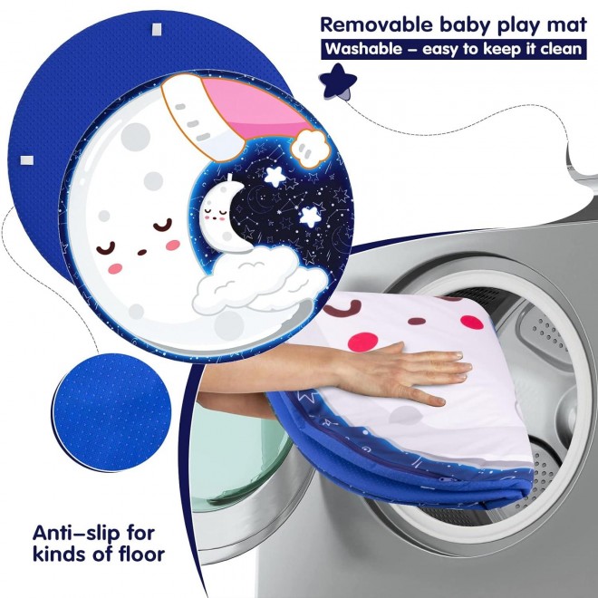 Baby Play Mat - Baby Gym Washable Baby Mat Covers Baby Activity Play Mat With 6 Toys