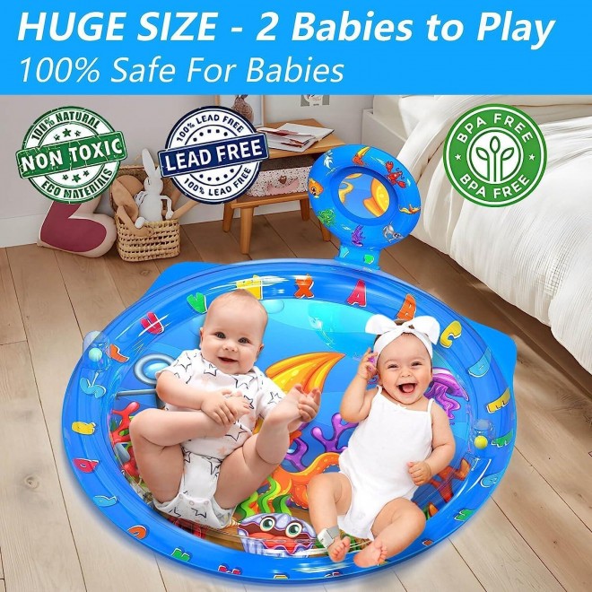 SHIDEER  Tummy Time Water Mat For Babies, 5 In 1 Water Play Mat With Mirror, Teether Soft