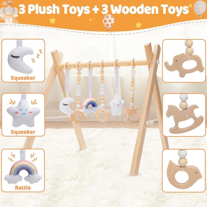 KIZZYEA Wooden Baby Play Gym, Infant Activity Gym for 0-12 Months