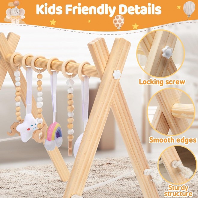 KIZZYEA Wooden Baby Play Gym, Infant Activity Gym for 0-12 Months