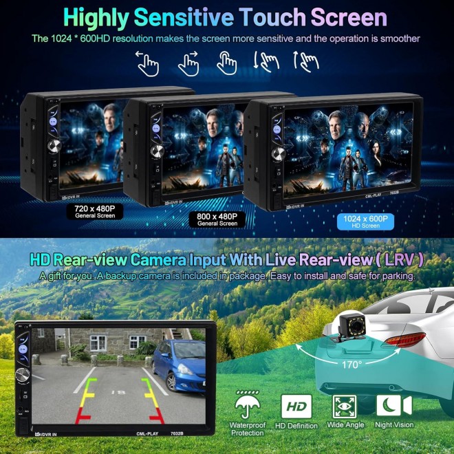 ACTASIAN Double Din Car Stereo with Apple Carplay and Android Auto