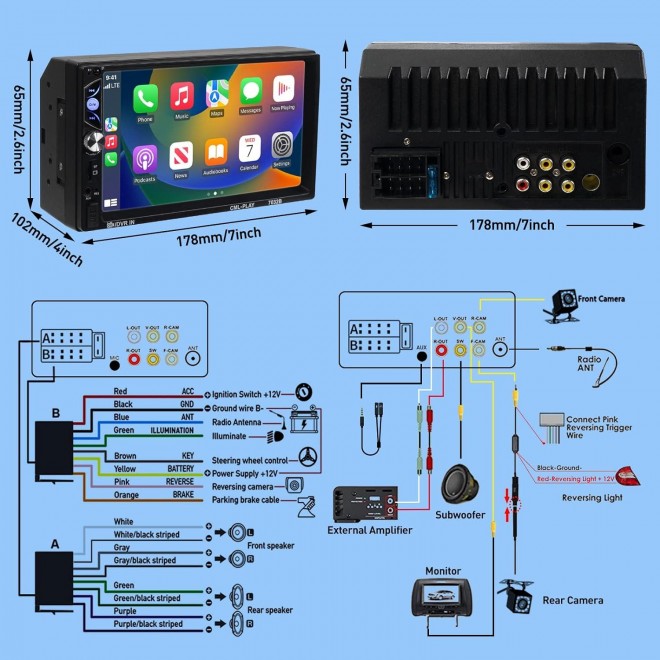 ACTASIAN Double Din Car Stereo with Apple Carplay and Android Auto