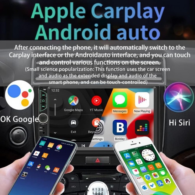 Double Din Car Stereo Compatible with Apple Carplay and Android Auto,7 inch HD Touch Screen Car Radio