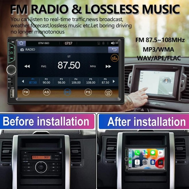 Double Din Car Stereo with Wireless Apple Carplay,Wireless Android Auto,7 inch HD Touch Screen Car Radio 