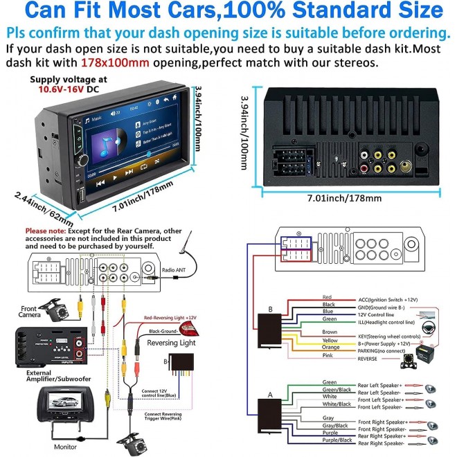 Double Din Car Stereo Compatible with Apple Carplay and Android Auto,7 inch HD Touch Screen Car Radio