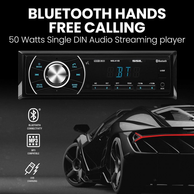 Sound Storm Laboratories ML41B Car Audio Stereo System - Single Din, Bluetooth Audio and Hands-Free Calling