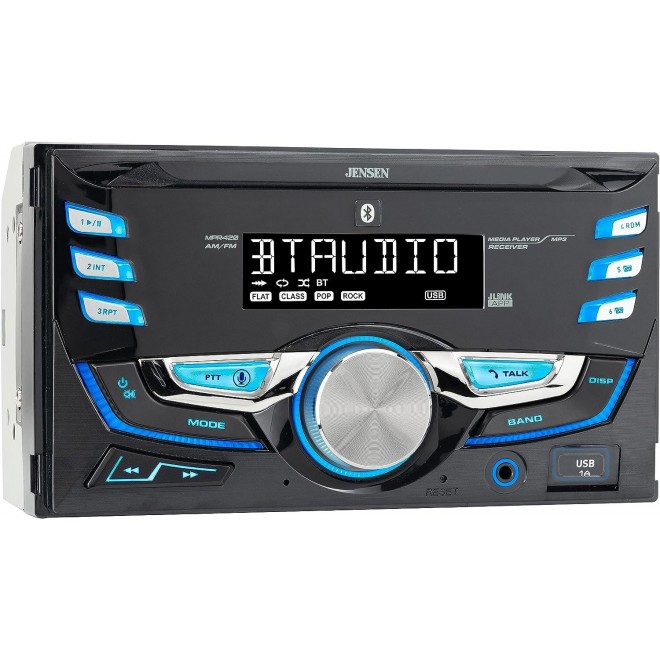 Jensen MPR420 7 Character LCD Double DIN Car Stereo Radio | Bluetooth Hands Free Calling