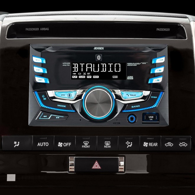 Jensen MPR420 7 Character LCD Double DIN Car Stereo Radio | Bluetooth Hands Free Calling