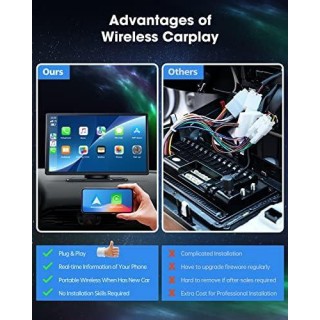 LAMTTO Wireless Car Stereo with Apple Carplay,Portable Touch Screen GPS