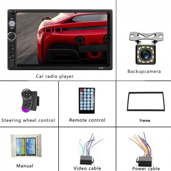 Camecho Car Stereo 2 Din Car Radio 7 MP5 Player with HD Touch Screen Digital Display Bluetooth 