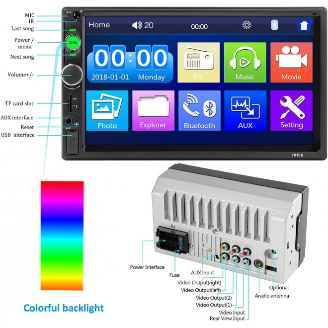 Double Din Bluetooth Car Stereo 7 Inch Car MP5 Player Digital Touch Screen Display Multimedia