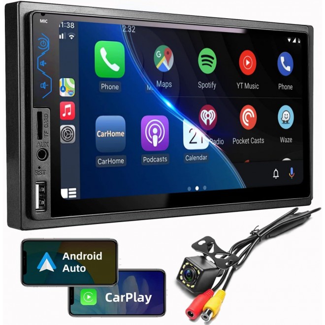 Double Din Car Stereo Compatible with Apple CarPlay and Android Auto - Touchscreen Car