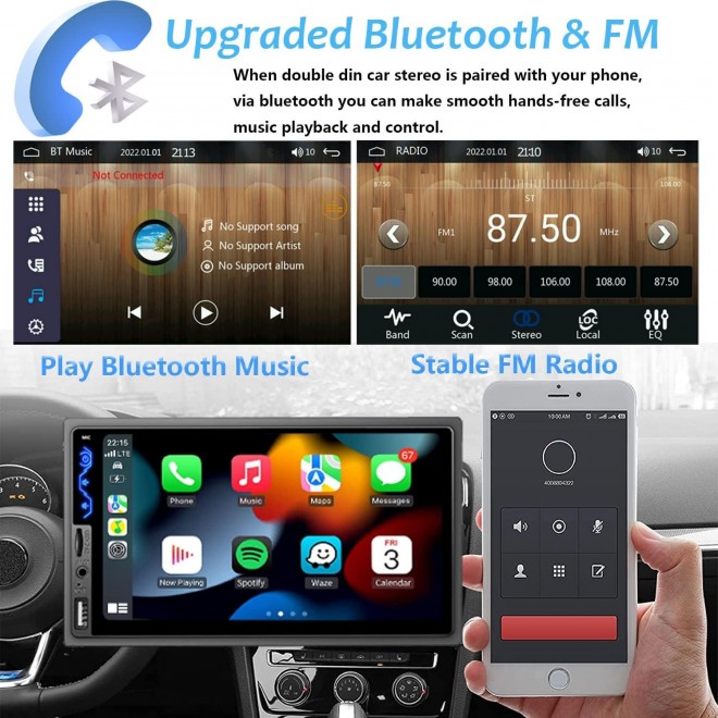 Double Din Car Stereo Compatible with Apple CarPlay and Android Auto - Touchscreen Car