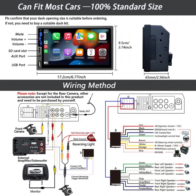 Double Din Car Stereo Compatible with Apple CarPlay and Android Auto - Touchscreen Car