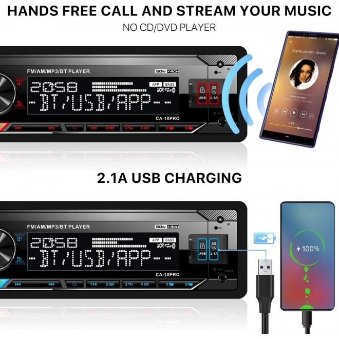 Single Din Bluetooth Car Stereo: Mechless Multimedia Digital Car Audio - in Dash MP3 Player