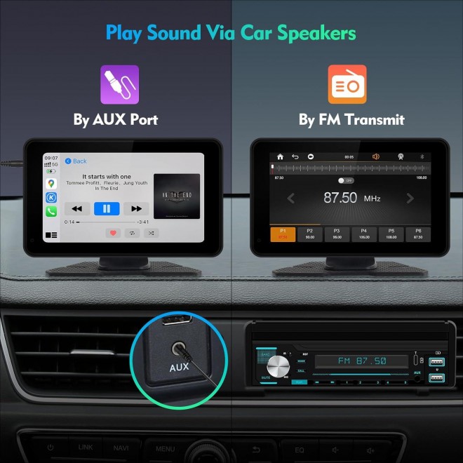 Portable Wireless Carplay & Android Auto Car Stereo, 7 Inch Full HD Car Touch Screen