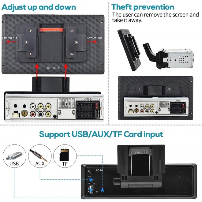 Car Stereo Single Din Apple Carplay, Rimoody 9 Inch Detachable Touch Screen Car Radio