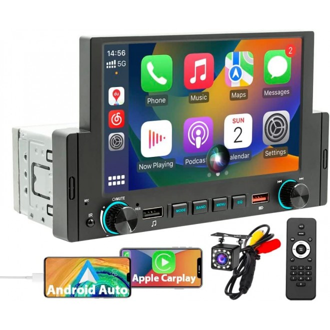 Single Din Car Stereo with 6.2 Inch IPS Full HD Touchscreen, Apple CarPlay