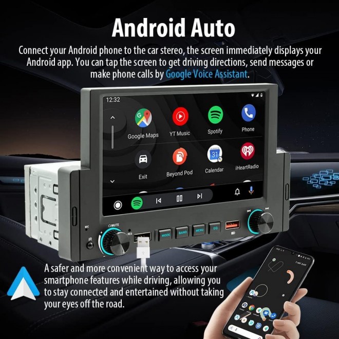 Single Din Car Stereo with 6.2 Inch IPS Full HD Touchscreen, Apple CarPlay