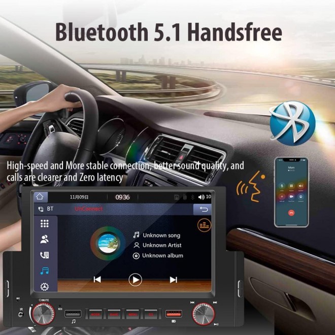 Single Din Car Stereo with 6.2 Inch IPS Full HD Touchscreen, Apple CarPlay