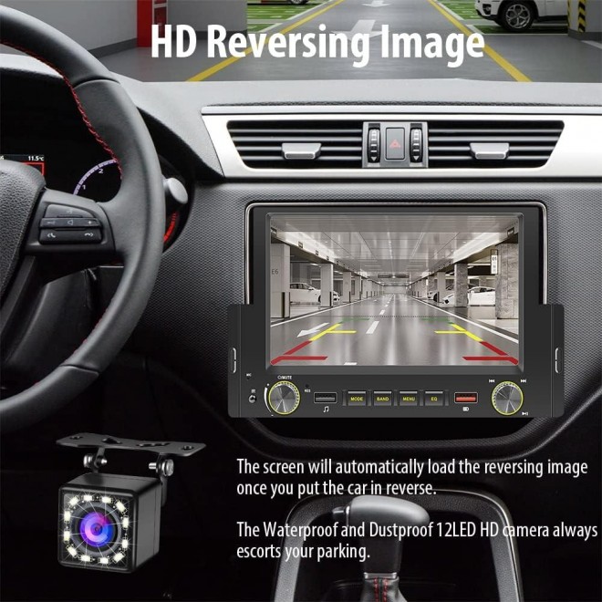 Single Din Car Stereo with 6.2 Inch IPS Full HD Touchscreen, Apple CarPlay