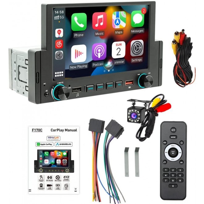 Single Din Car Stereo with 6.2 Inch IPS Full HD Touchscreen, Apple CarPlay