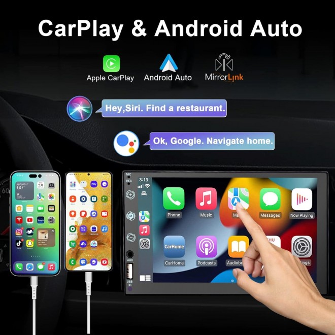 Car Stereo for Apple Carplay and Android Auto, HD Touchscreen