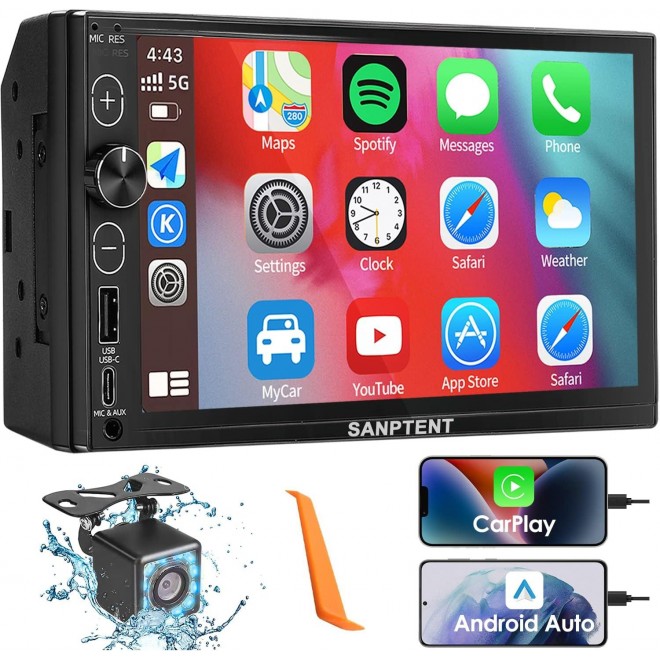 Double Din Car Stereo Apple Carplay & Android Auto 7-Inch Full HD Touchscreen Car Audio