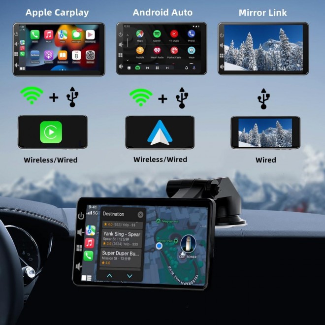 Wireless Carplay Screen for Car: Portable Car Stereo with Apple Car Play