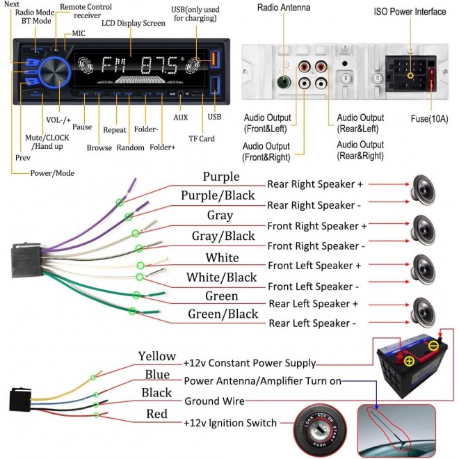 Car Radio Bluetooth Single DIN Car Stereo Audio, MP3 Player Car Stereo