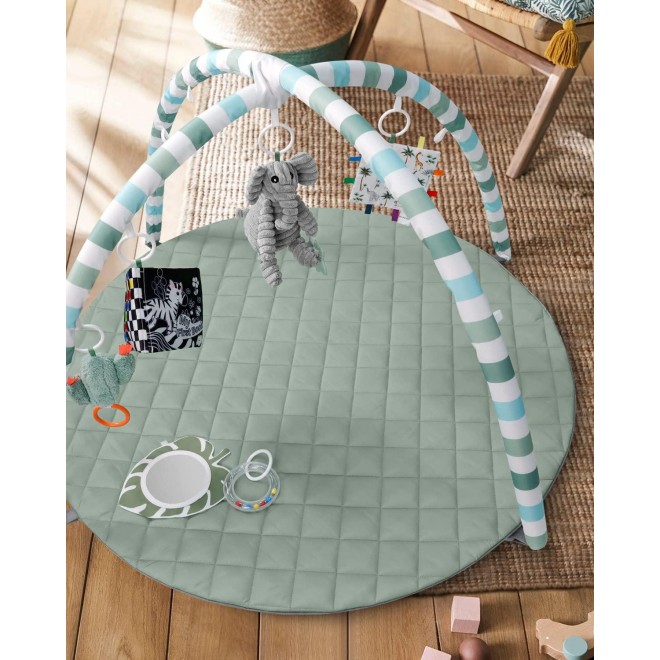 Baby Play Gym Mat, Tummy Time Activity Mat with 6 Detachable Toys