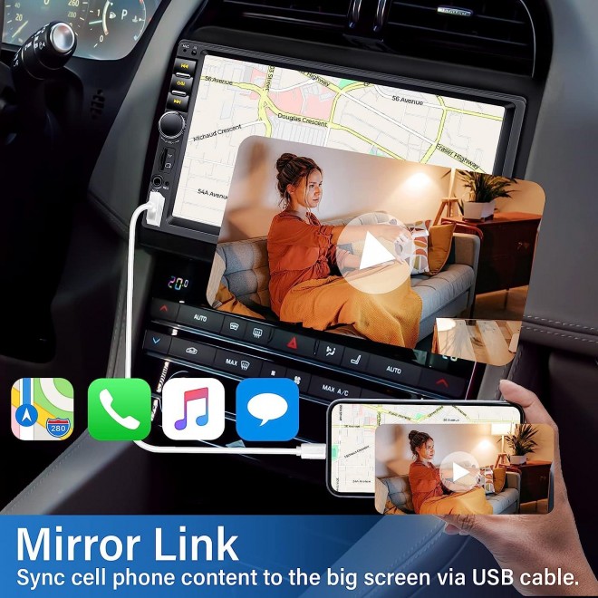 Double Din Car Stereo with Backup Camera, 7 Inch Touchscreen Car Radio Bluetooth Support Mirror Link