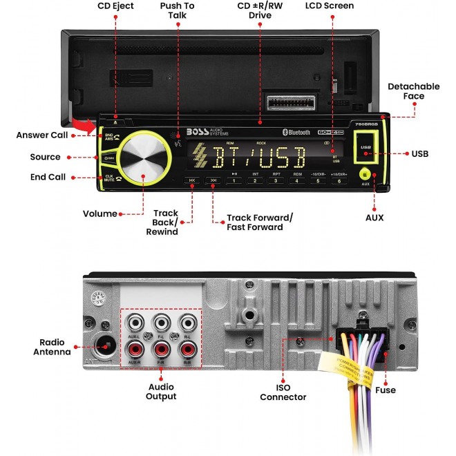 BOSS Audio Systems 750BRGB Car Stereo System - Bluetooth Audio and Calling Head Unit