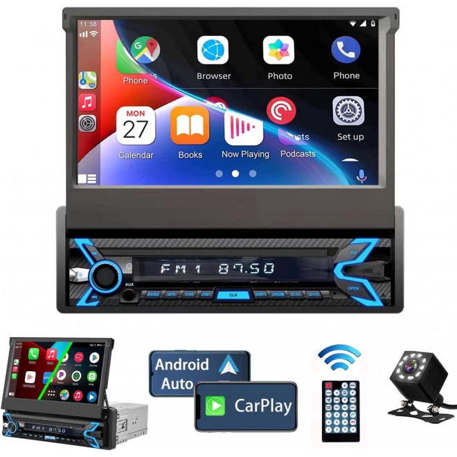 Single Din Car Stereo Compatible , 7 Inch Flip Out Touchscreen Car Radio 