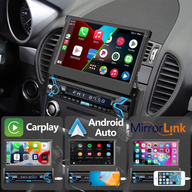 Single Din Car Stereo Compatible , 7 Inch Flip Out Touchscreen Car Radio 