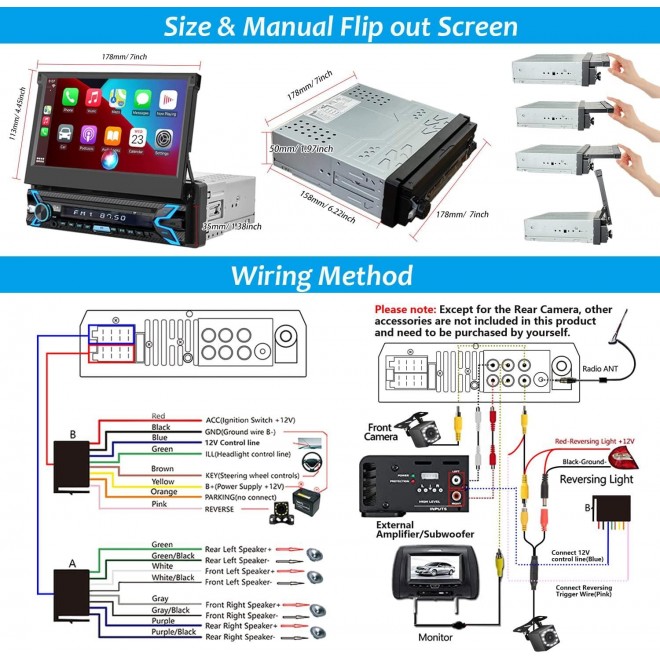 Single Din Car Stereo Compatible , 7 Inch Flip Out Touchscreen Car Radio 