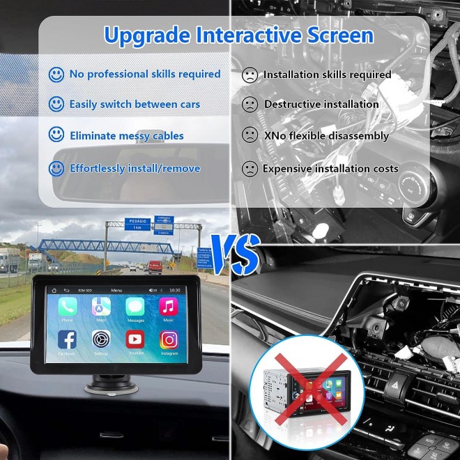 SIVROCK Portable Car Stereo Wireless Apple CarPlay & Android Auto