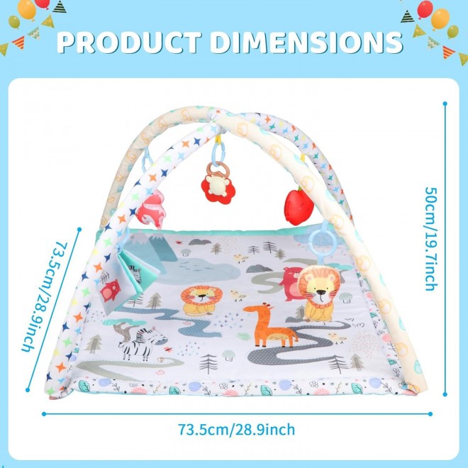 DIPALENT Baby Play Gym Mat with 5 Toys,Animal Jungle Theme Design