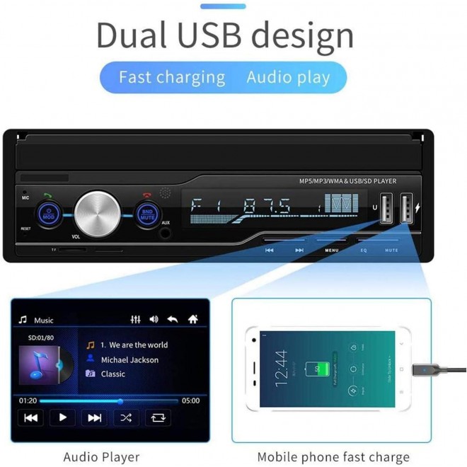 Regetek Single Din Car Stereo 7 inch Bluetooth Car Audio Video Player