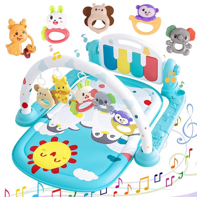 Double Villages Baby Play Gym Mats, Funny Play Piano Gym with Music and Lights