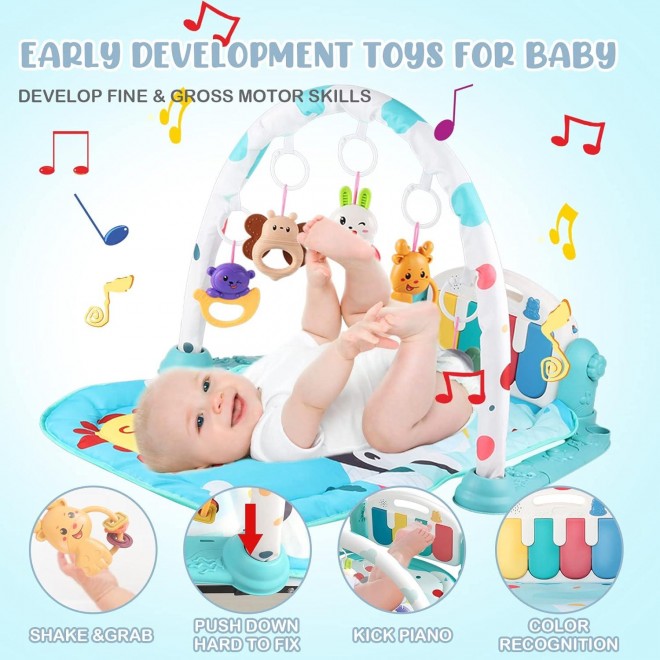 Double Villages Baby Play Gym Mats, Funny Play Piano Gym with Music and Lights