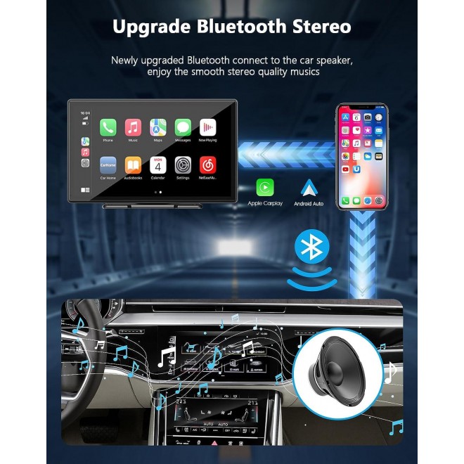 LAMTTO Wireless Car Stereo with Apple Carplay,Portable Touch Screen GPS