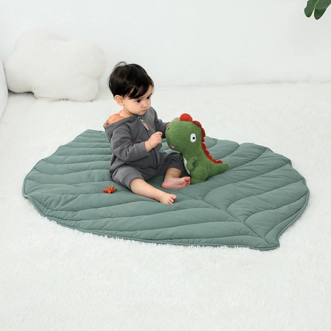 Letalong Cotton Leaf Nursery Rug, Machine Washable Baby Play Mat For Nursery Decor