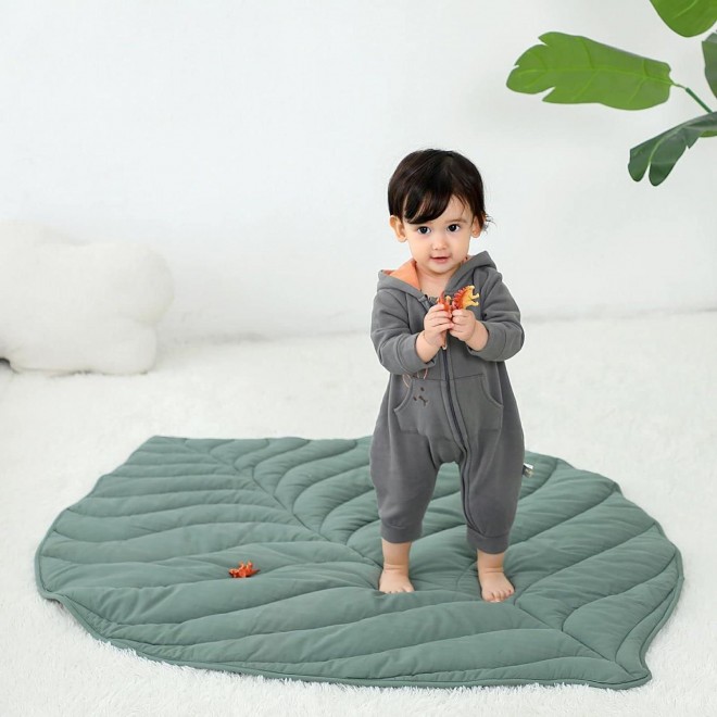 Letalong Cotton Leaf Nursery Rug, Machine Washable Baby Play Mat For Nursery Decor